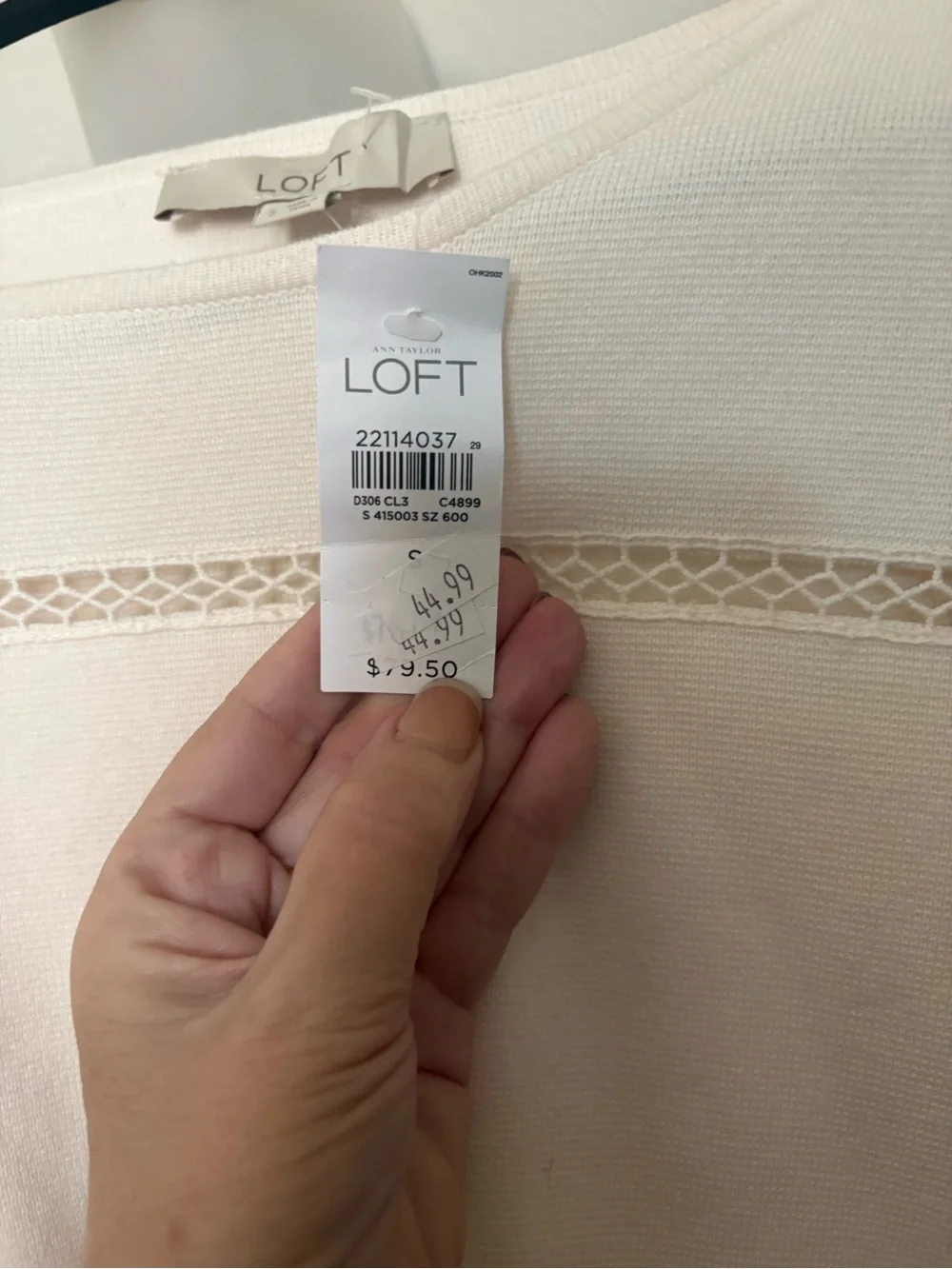 LOFT Cream Knit Top with Lace Insets
